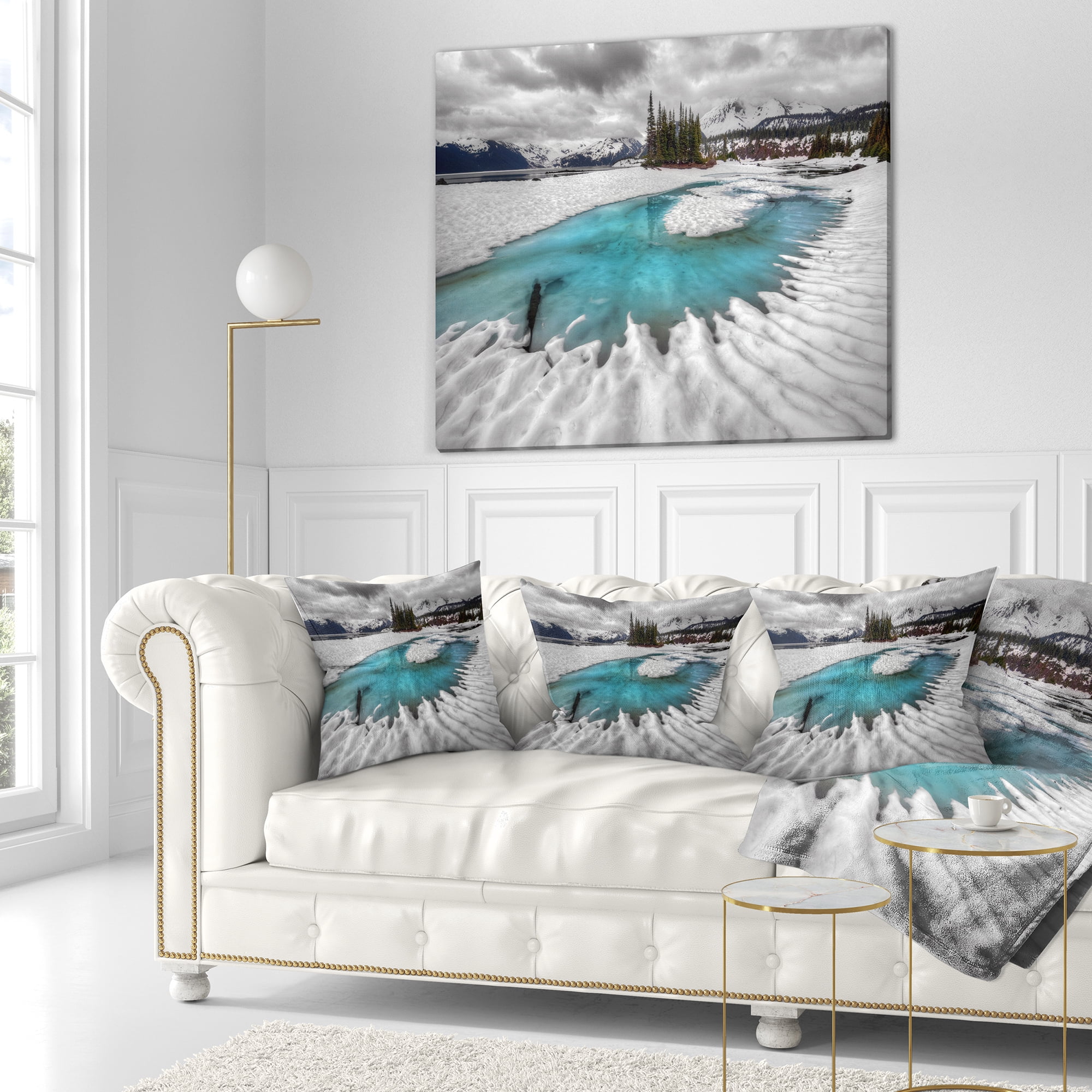 Designart Frosted Crystal Clear Lake - Landscape Printed Throw Pillow - 18x18