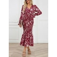 thumbnail image 3 of Abstract Print Shirred Bodycon Dress, Burgundy, X-Large, 3 of 5