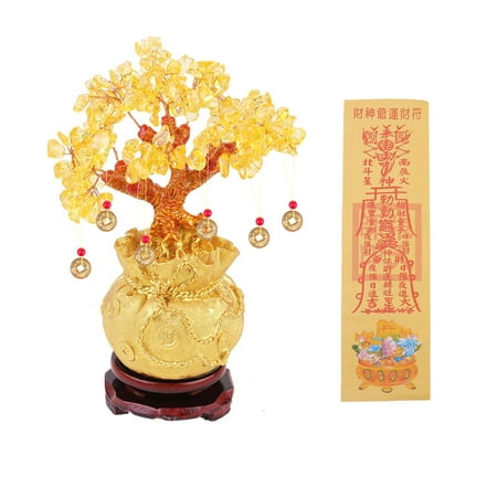 

Crystal Tree Decor Money Tree Ornament Bonsai Style Wealth Luck Feng Shui Adornment Home Decoration with Base (M Size Yellow Cry