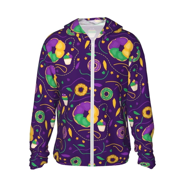 Fotbe Mardi Gras and Donuts Chaqueta con Protección Solar UPF 50+ para Hombre y Mujer, Camisa con Capucha y Bolsillos-X-Large