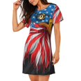 thumbnail image 2 of Disketp Eagle Head With American Flag para Camisón Corto de Manga Corta para Mujeres, Camisón Cómodo con Escote Redondo, Bonito y Confortable, 2 of 6