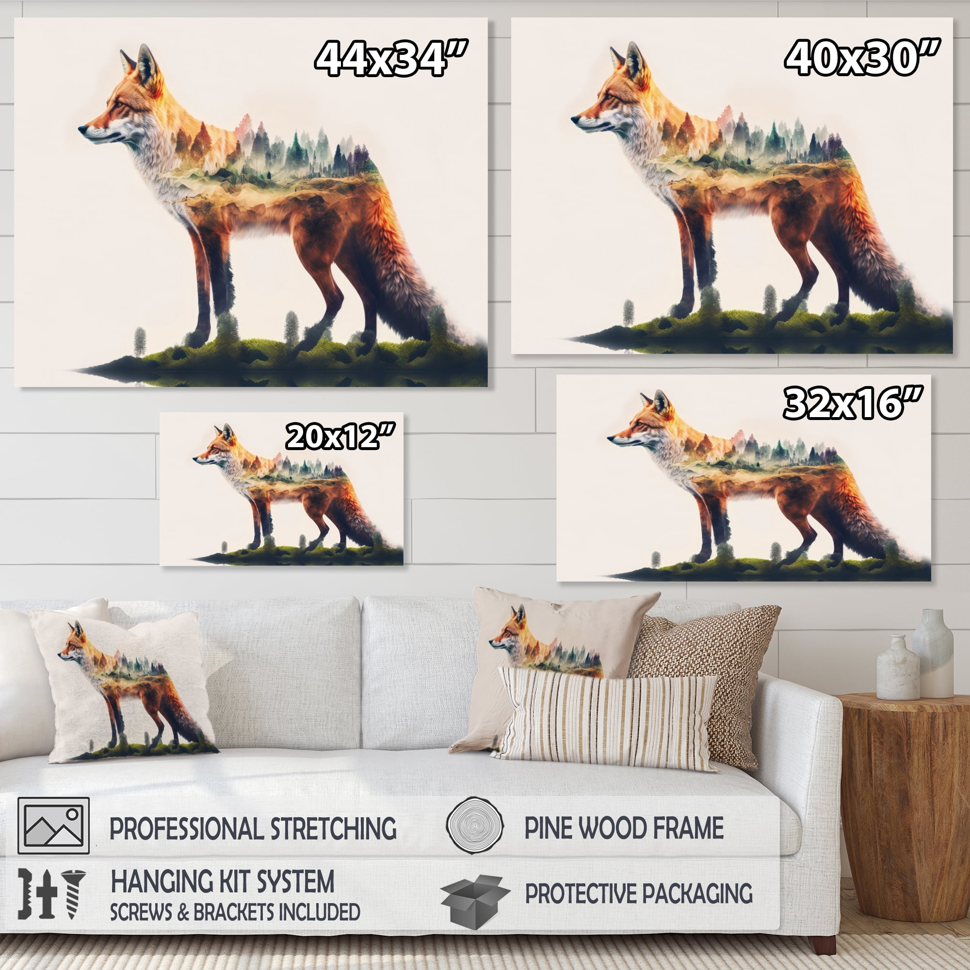 Designart Double Exposure Of A Fox With Nature Canvas Wall Art