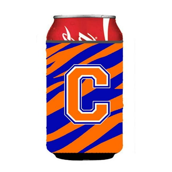 Letter C Initial Monogram - Tiger Stripe - Blue Orange Can Or Bottle Hugger