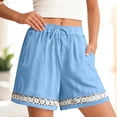 thumbnail image 6 of SBYOJLPB Women's Linen Short Pants Hollowed Out Lace Elastic Waist Drawstring Shorts and Trousers, 6 of 9