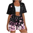 thumbnail image 2 of Avrnliq Womens Black Cherry Blossom Galaxy Print Kimono Two Piece Set - Open Front Short Sleeve Top & High Waisted Shorts, Casual Loungewear Beach Cover Up,Size L, 2 of 6