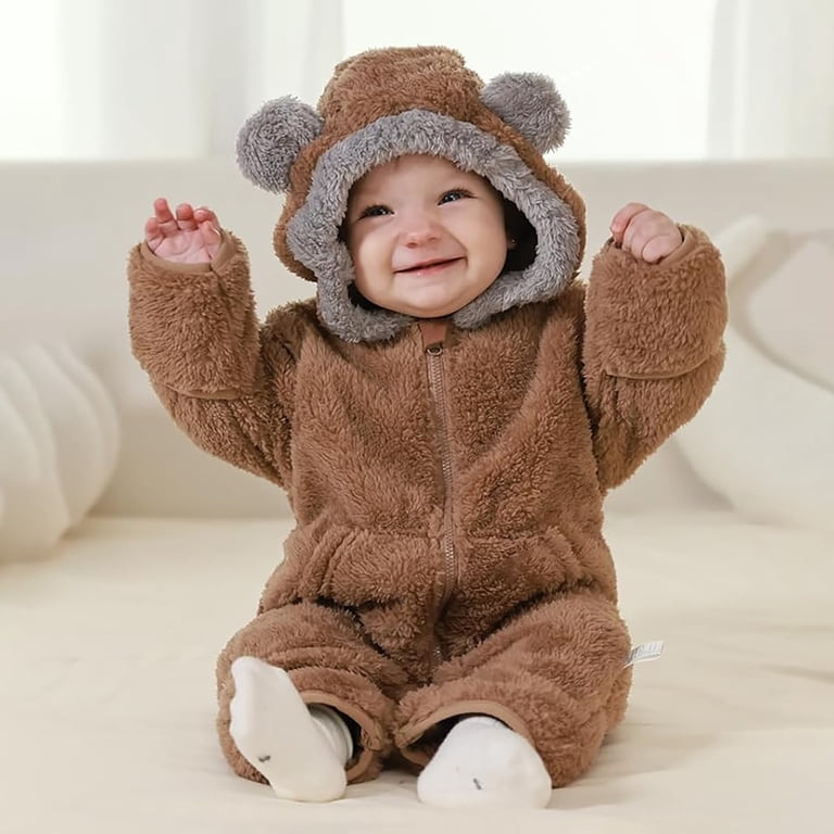 Infant Fleece Jumpsuits Long Sleeve Zipper Baby Cartoon Animal Romper Winter  Pajamas Newborn Winter Clothes for Dress Up Party 6-9 Months