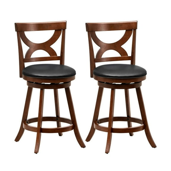 Demi Bonn 24" Set of 2 Swivel Bar Stools with Soft Cushion and Elegant Hollow Backrest, Modern Kitchen Dining Chair, Brown