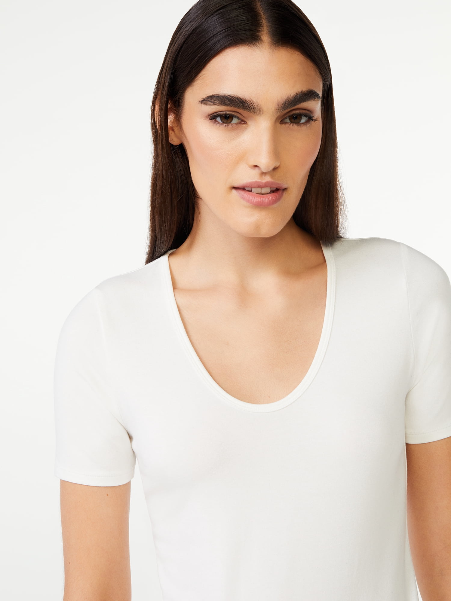 Free Assembly Women's U-Neck Bodysuit with Short Sleeves
