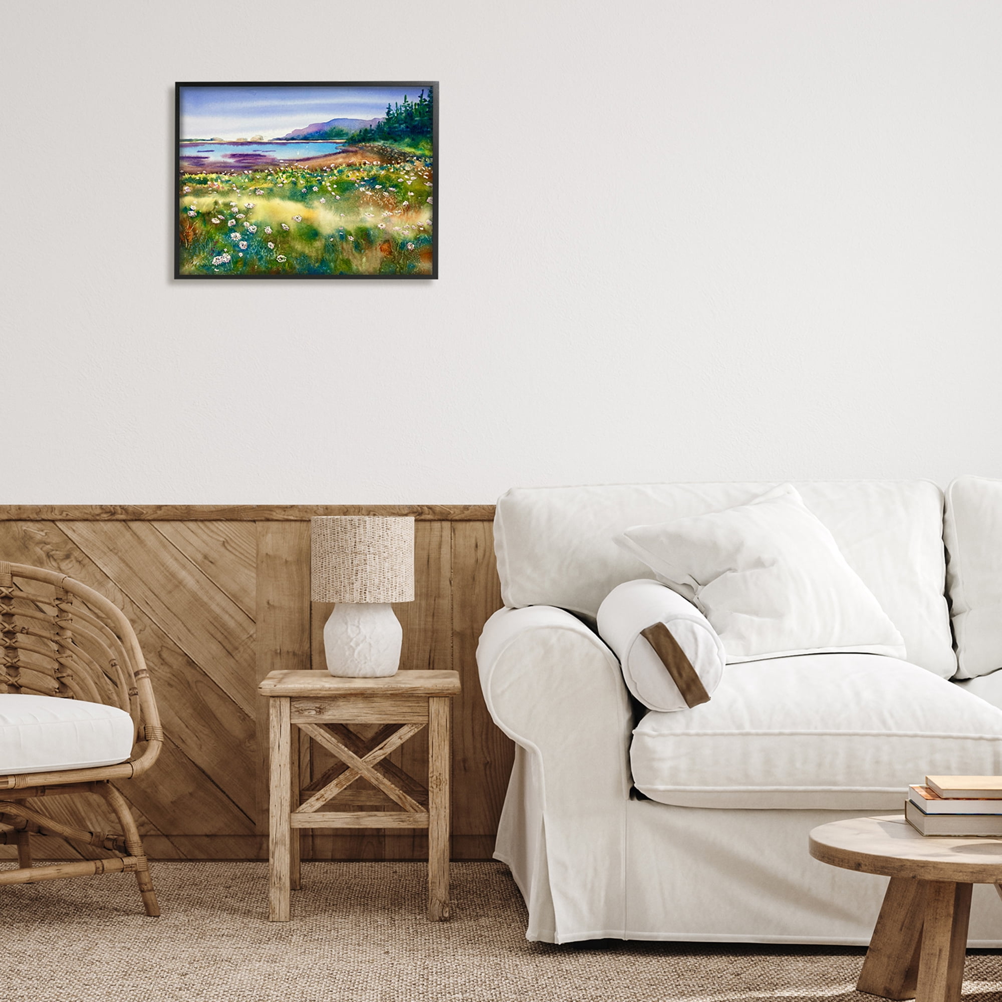Stupell Industries Soothing Pond View Flower Field Distant Mountains, 20 x 16, Design by MB Cunningham