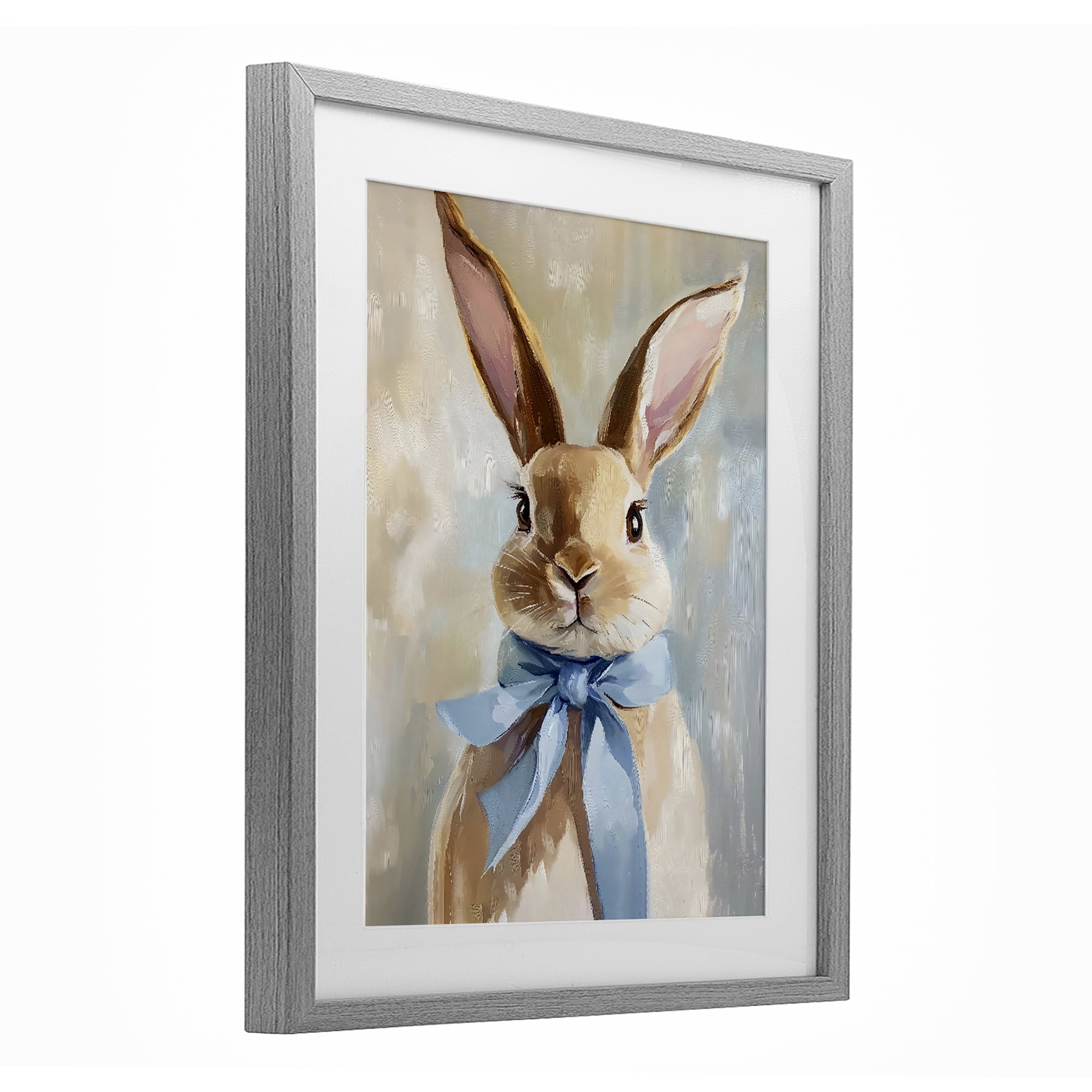 Stupell Industries Bunny with Blue Bow Gray Framed Print Under Glass, design by The Prints Vibe