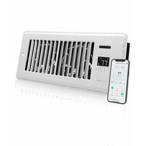 Super Quiet Register Booster Fan for 4" x 10" Register Holes, Smart Register Vent with Dual Intelligent Thermostat and WIFI App Control, Heating Cooling AC Vent Fan (White)