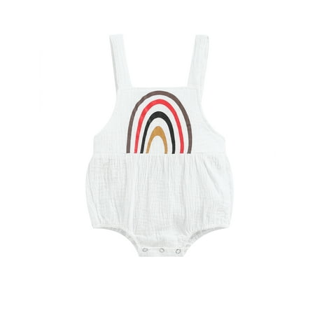 

ZIYIXIN Toddler Infant Baby Girls Romper Rainbow Print Square Collar Sleeveless Jumpsuit Summer Bodysuit White 12-18 Months