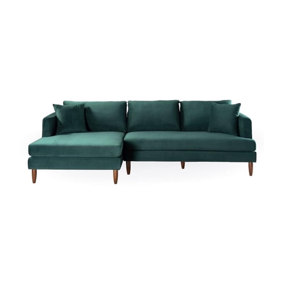 Edenton Mid-Century Modern Velvet Left Facing Sectional Sofa in Dark Green
