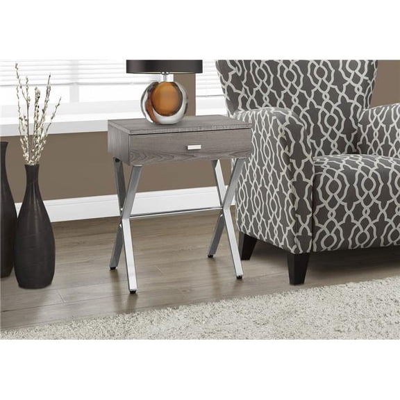 HomeRoots 333131 22.25 in. Dark Taupe Particle Board & Chrome Metal Accent Table