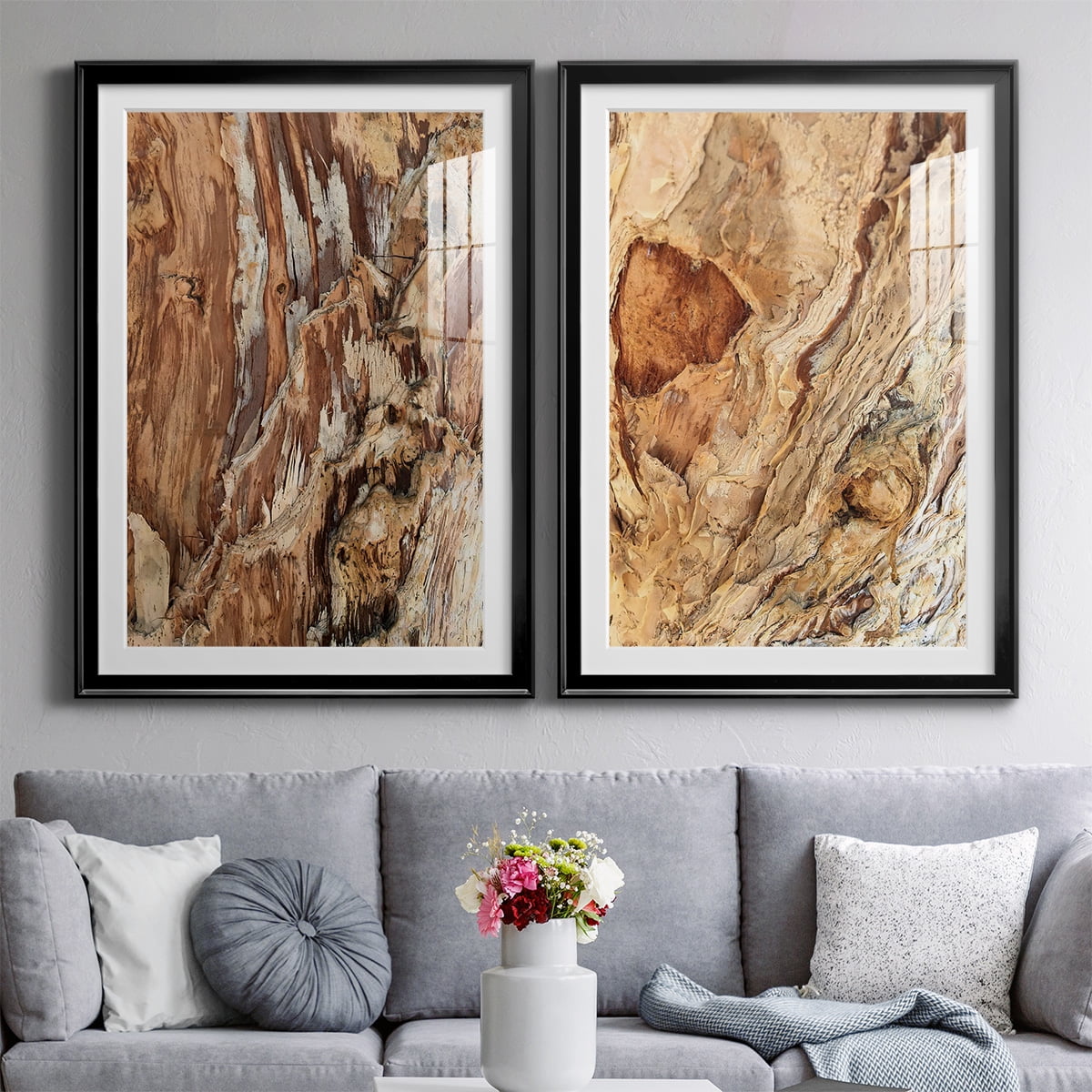 Wexford Home Tree Texture Triptych I Premium Framed Print, 22.5" x 30.5" - Ready to Hang, Black (Set of 2)