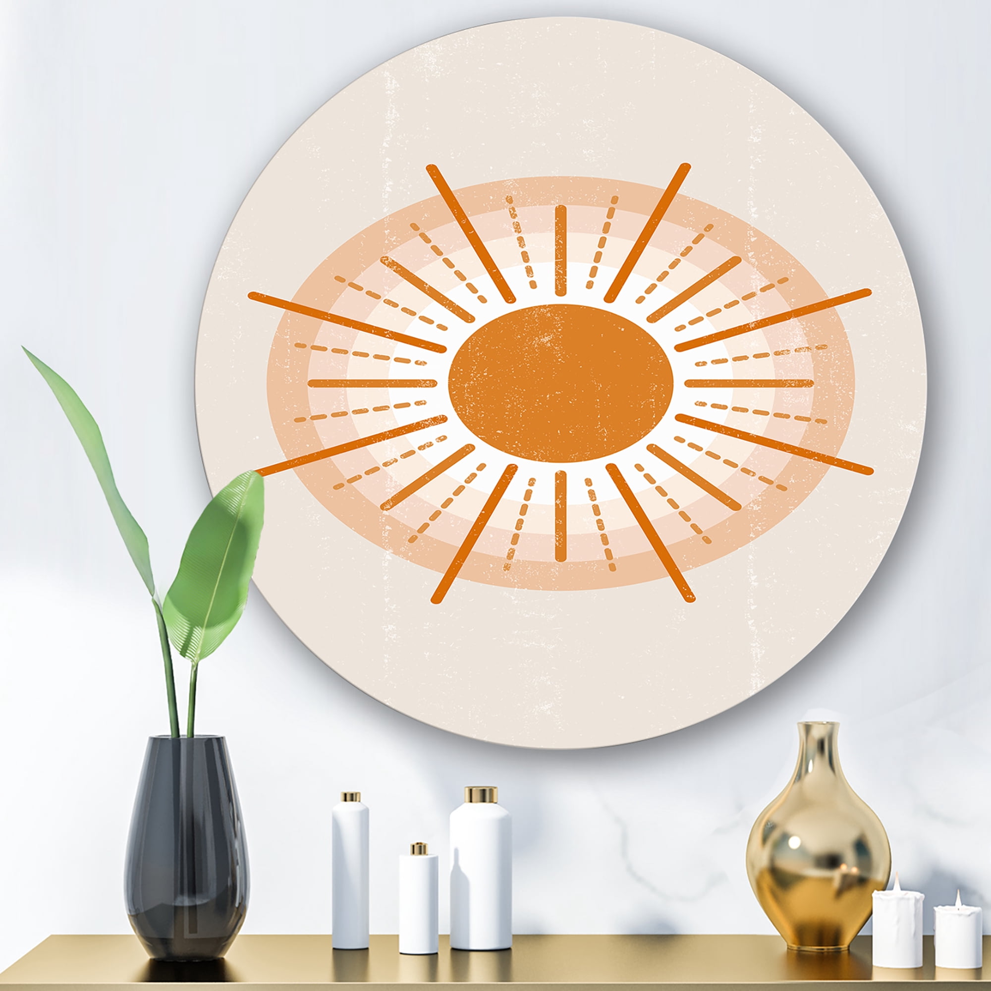 Designart 'Orange Radiant Sun II' Modern Circle Metal Wall Art 23x23 - Disc of 23