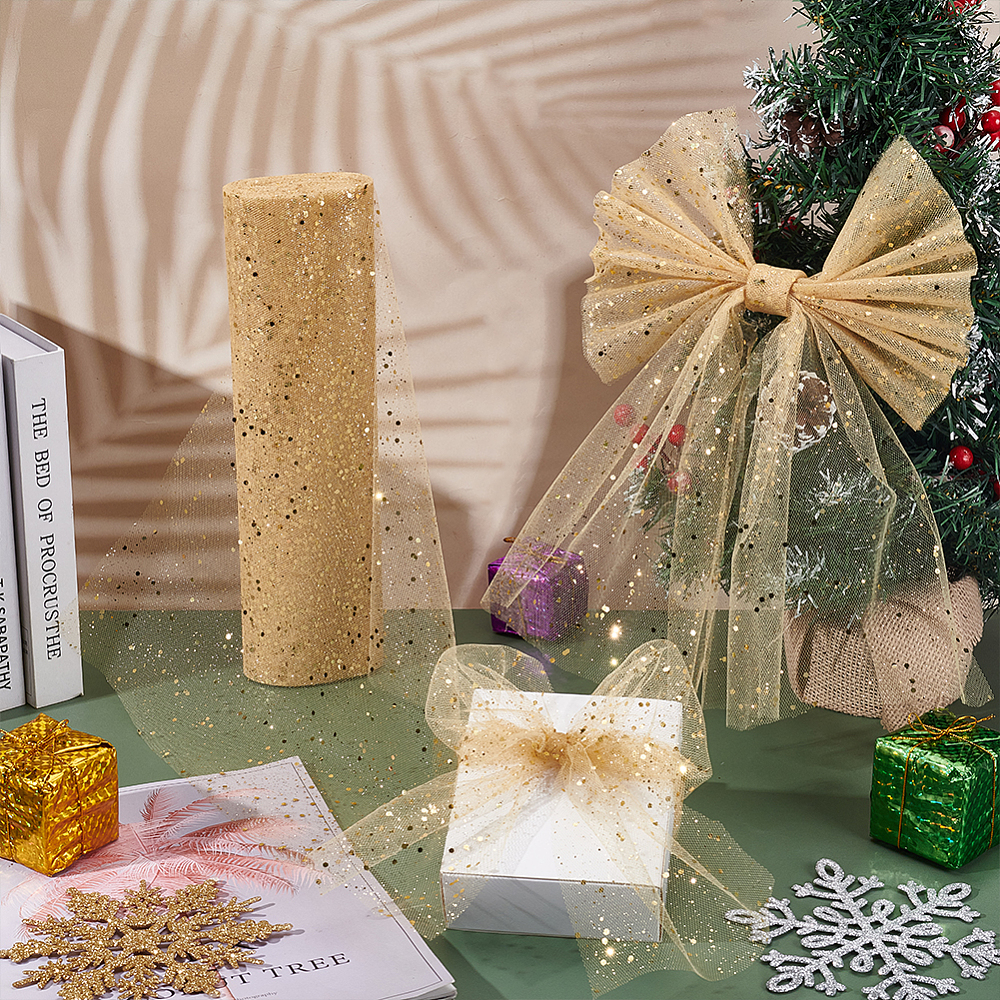 32 Yard x11.8 inch Gold Christmas Ribbon Gold Mesh Fabric Mesh Ribbon for Christmas Tree Decorations Garlands Large Bows Large Box Wrapping