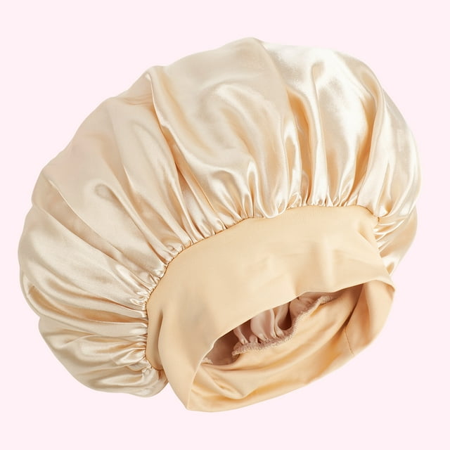Extra Big Size Satin Silk Bonnet Cap with Frontal Wrap Wide Band Colorful Fade Print Soft Nightcap Hair Protection Sleep Cap RoseGold 70