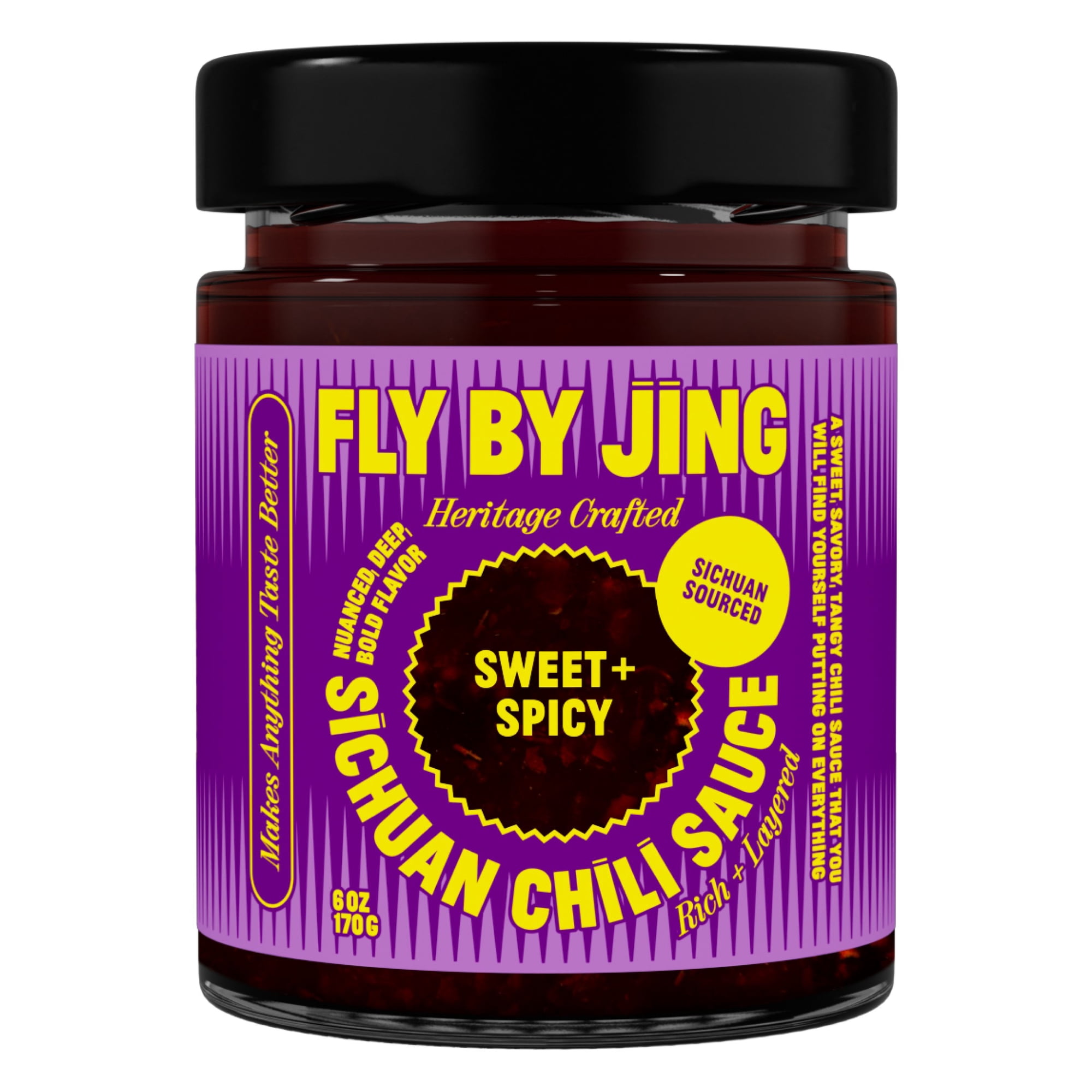 Fly By Jing Sweet + Spicy Sichuan Chili Sauce All Natural NonGMO Vegan Hot Sauce, 6 oz jar