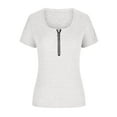 thumbnail image 5 of RYRJJ Womens Summer Tops Short Sleeve Shirts V Neck Slim Fit Zip Up Tops Ribbed Knit Henley Shirts Blouses(White,XXL), 5 of 7