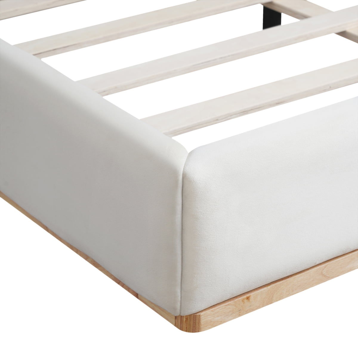 Luckynote Upholstered King Bed, Solid Wood Frame Platform, No Box Spring Needed for Comfortable Sleep, Master Bedroom, White