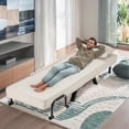 thumbnail image 2 of Convertible Sofa Bed Sleeper Chair,Single Person Chaise Lounge Couch with Pillow,Upholstered Lazy Bed with 6 Angles Adjustable Backrest,Folding Sofa Arm Chair for Apartment/Office/ (Beige), 2 of 6