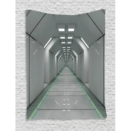 Futuristic Tapestry Sci Fi Corridor Inside Space Station Ship Laboratory Technology Fiction Picture Art Wall Hanging For Bedroom Living Room Dorm