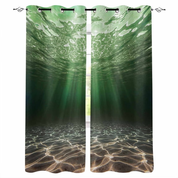 Dark Green Ocean Waves Blackout Curtains 84 Inches Long, Summer Beach Coastal Abstract Thermal Insulated Black Out Curtains, Darkening Window Curtain Drapes for Bedroom Living Room 42"x84" 2 Panels