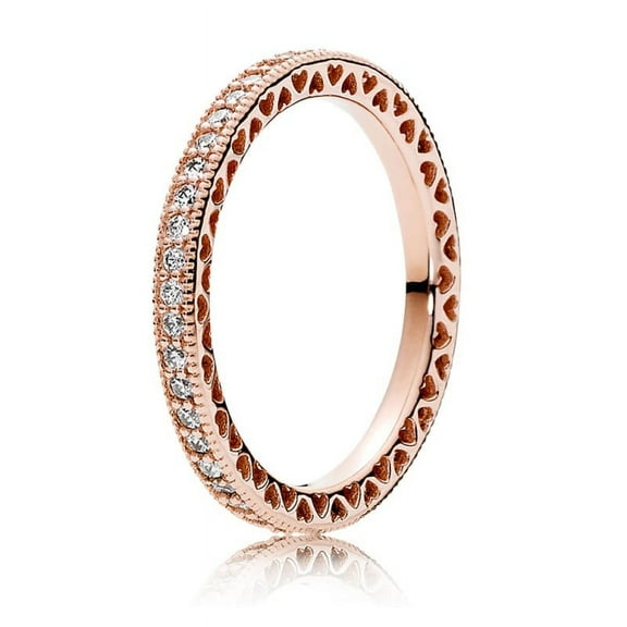 Authentic Hearts of Ring, Rose & Clear CZ 180963CZ-52 EU, 6 US