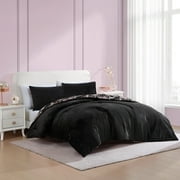 Betsey Johnson Velvet Solid Black King Duvet Cover Set, Soft Bedding with Shams, Machine Washable