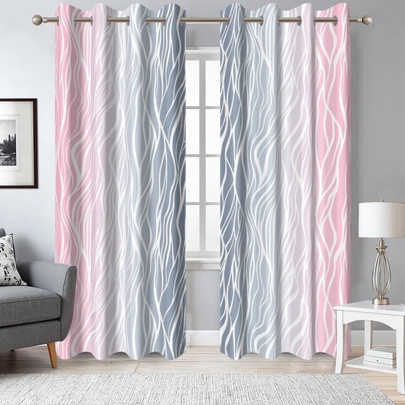 Dashan Pink and Grey Blackout Curtains,Abstract Geometric Bedroom Living Room Darkening Grommet Window Drapes 2 Panel,52x63 in