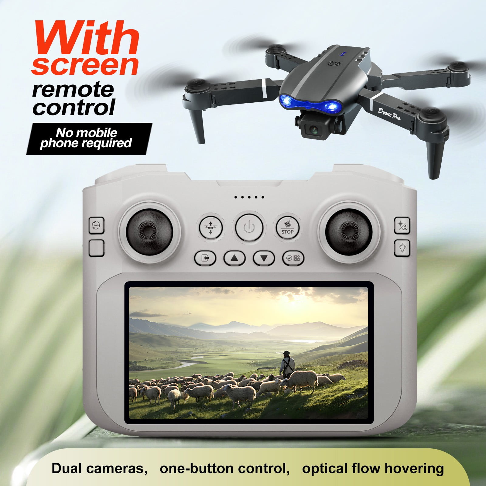 Drone with Camera and 4.3-Inch Screen, Obstacle Avoidance, 10-Minute Flight, for Beginners and Kids