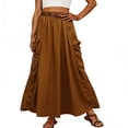 thumbnail image 3 of Jsaierl Women's Casual Cargo Maxi Skirt, Elastic Waist Ruched Long Skirt with Side Pockets, Breathable A-Line Skirt for Streetwear Outdoor Daily Wear, 3 of 6
