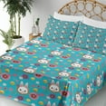 thumbnail image 3 of Ambesonne Emoji Fitted & Top Sheet Set with Sham, Happy Chinese New Year Print, Sea Blue White Mustard, 3 of 5