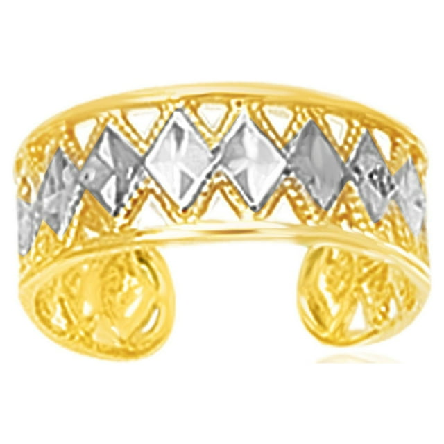 14k Two-Tone Gold Cuff Type Cut-Out Toe Ring with Diamond Design