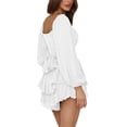 thumbnail image 3 of LYANER Women's Jumpsuit Lantern Long Sleeve Ruffle Layer Tie Mini Short Romper, 3 of 6