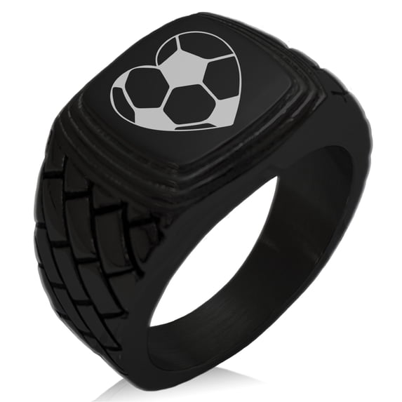 Stainless Steel Love Soccer Heart Geometric Pattern Step-Down Biker Style Polished Ring