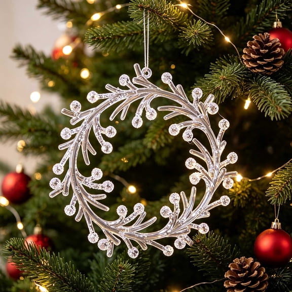 Christmas Decoration Crystal Ornaments,Hanging Acrylic Christmas Wreath Shaped Ornaments for Christmas Tree Winter New Year Fireplace Party Holiday Decoration
