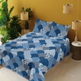 thumbnail image 2 of Ambesonne Ocean Waves Fitted & Flat Sheet with Sham 3 Pcs Set, Abstract Japan Pattern, Twin XL, Dark Lavender White, 2 of 5