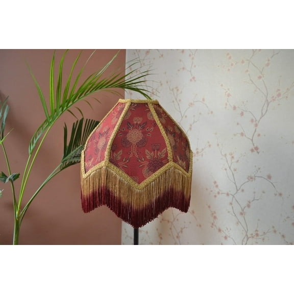 BespokeByNikita Scallop Dome Red Brocade Glass Dome Lamp Shade 1 Count