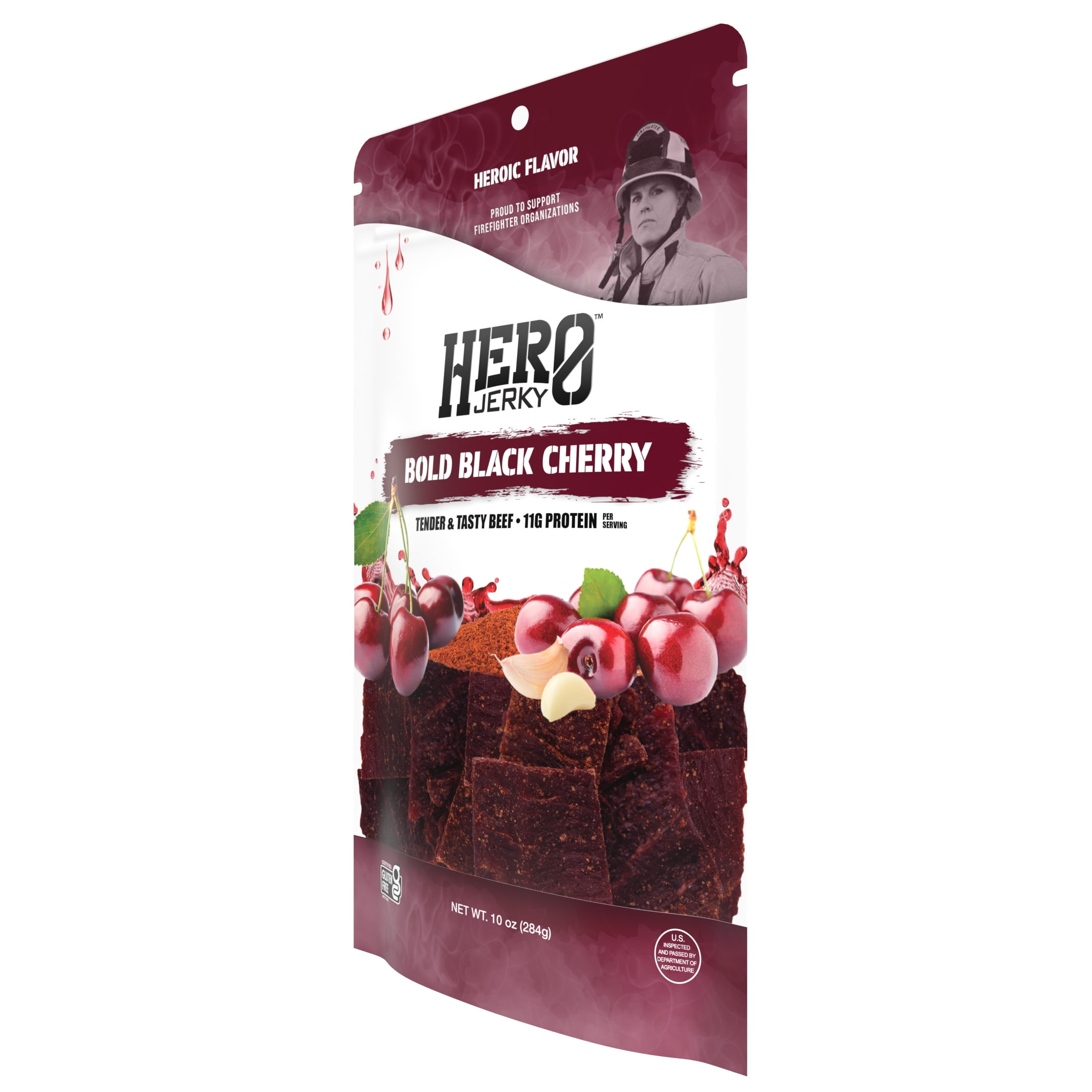 (4 pack) Hero Bold Black Cherry Beef Jerky 10oz Resealable Bag
