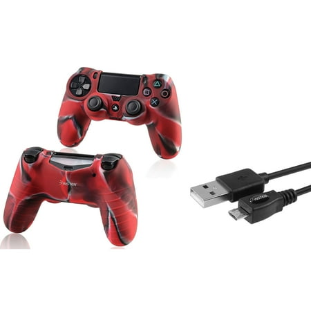 ps4 controller skin by Insten Black 10FT Micro USB Charger Cable+Camouflage Navy Red Skin Case Cover for Sony PS4 Playstation 4 (2-in-1 Accessory Bundle)