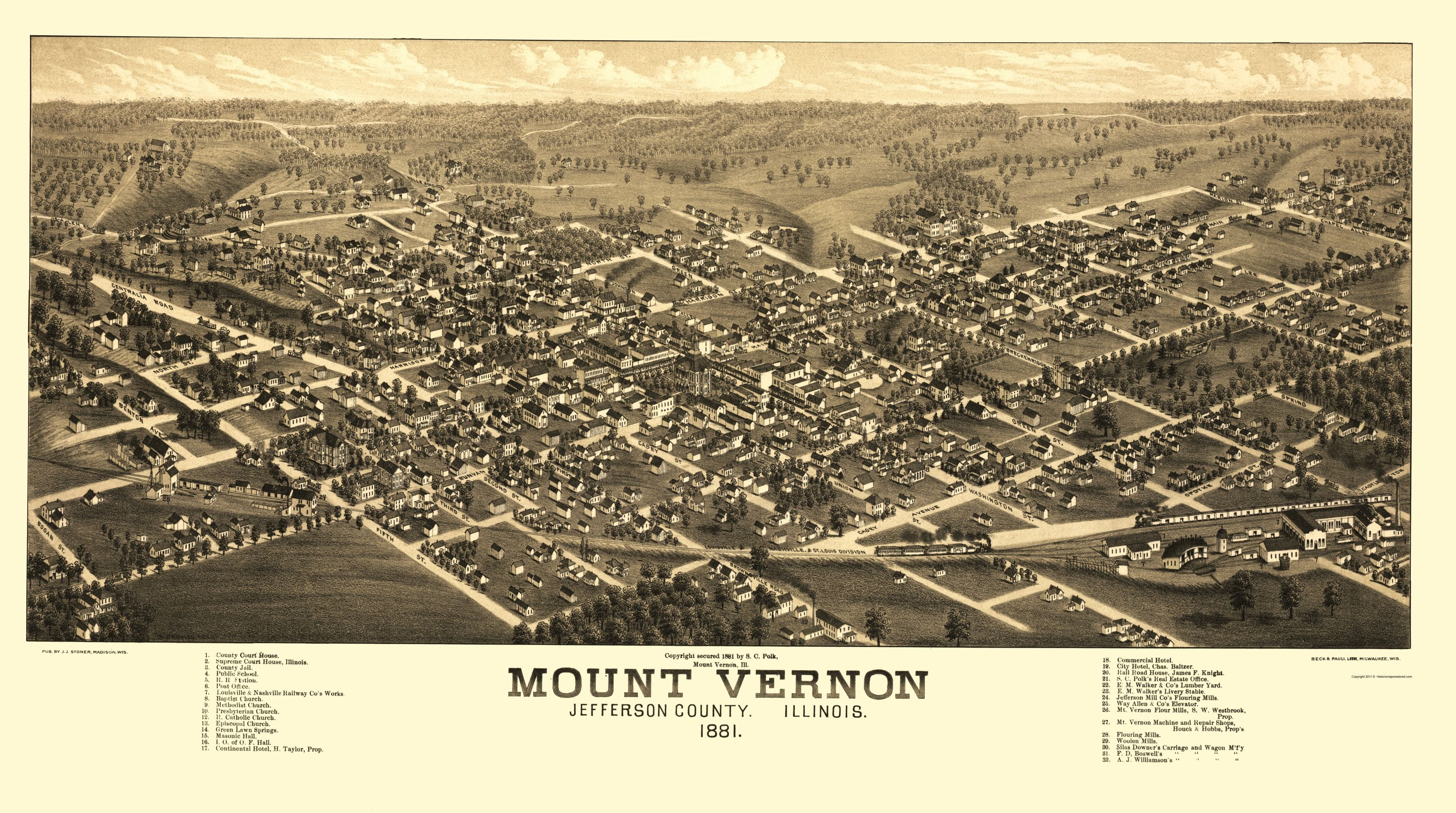 Mount Vernon Illinois Polk 1881 23.00 x 41.19 Matte Canvas