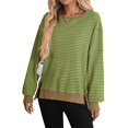 thumbnail image 6 of Fall Sweatshirts for Women, Comdrip Women's Oversized Sweatshirt Knit Striped Long Sleeve Crewneck Casual Loose Pullover Tops Khaki Oversized Waffle Knit Shirt Women Green S, 6 of 9