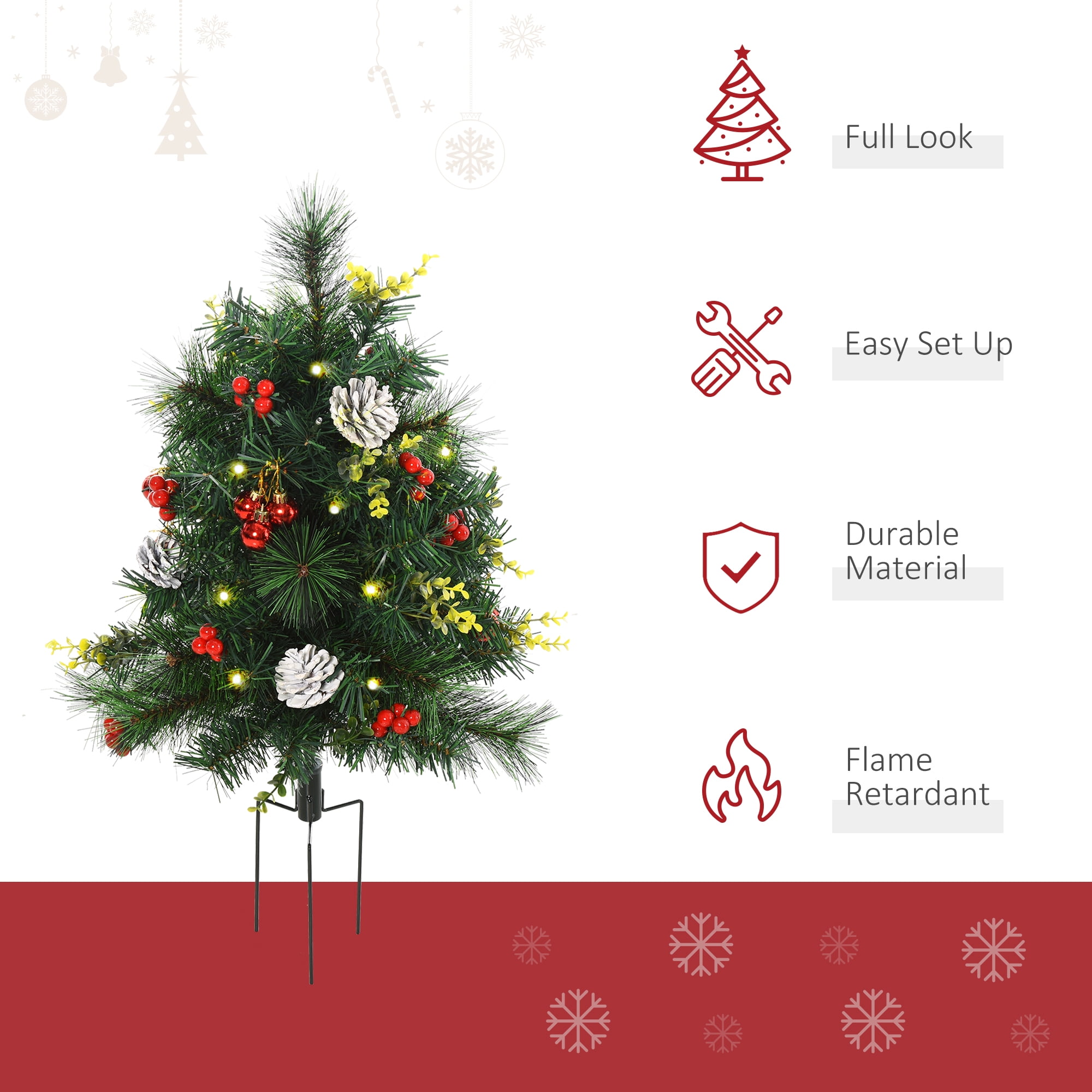 Astoutdoor Artificial Christmas Tree Set, 22.5 in Pine Trees with Warm White Lights, 2-Pack