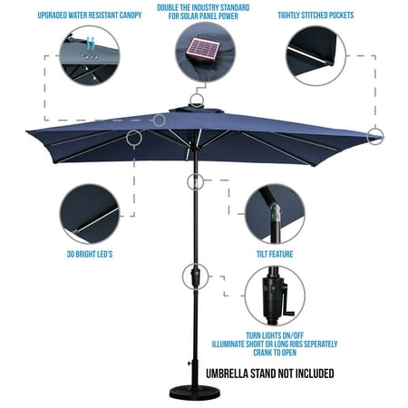 Sun Ray - 9'x7' Rectangular Next Gen Solar Lighted Umbrella - Teal