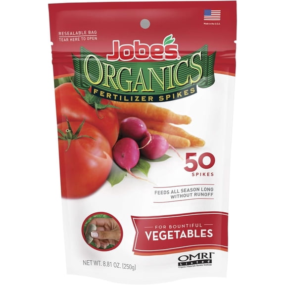 Jobe's Organics Vegetable Fertilizer Spikes - Natural, 2-7-4 NPK - 50 Ct