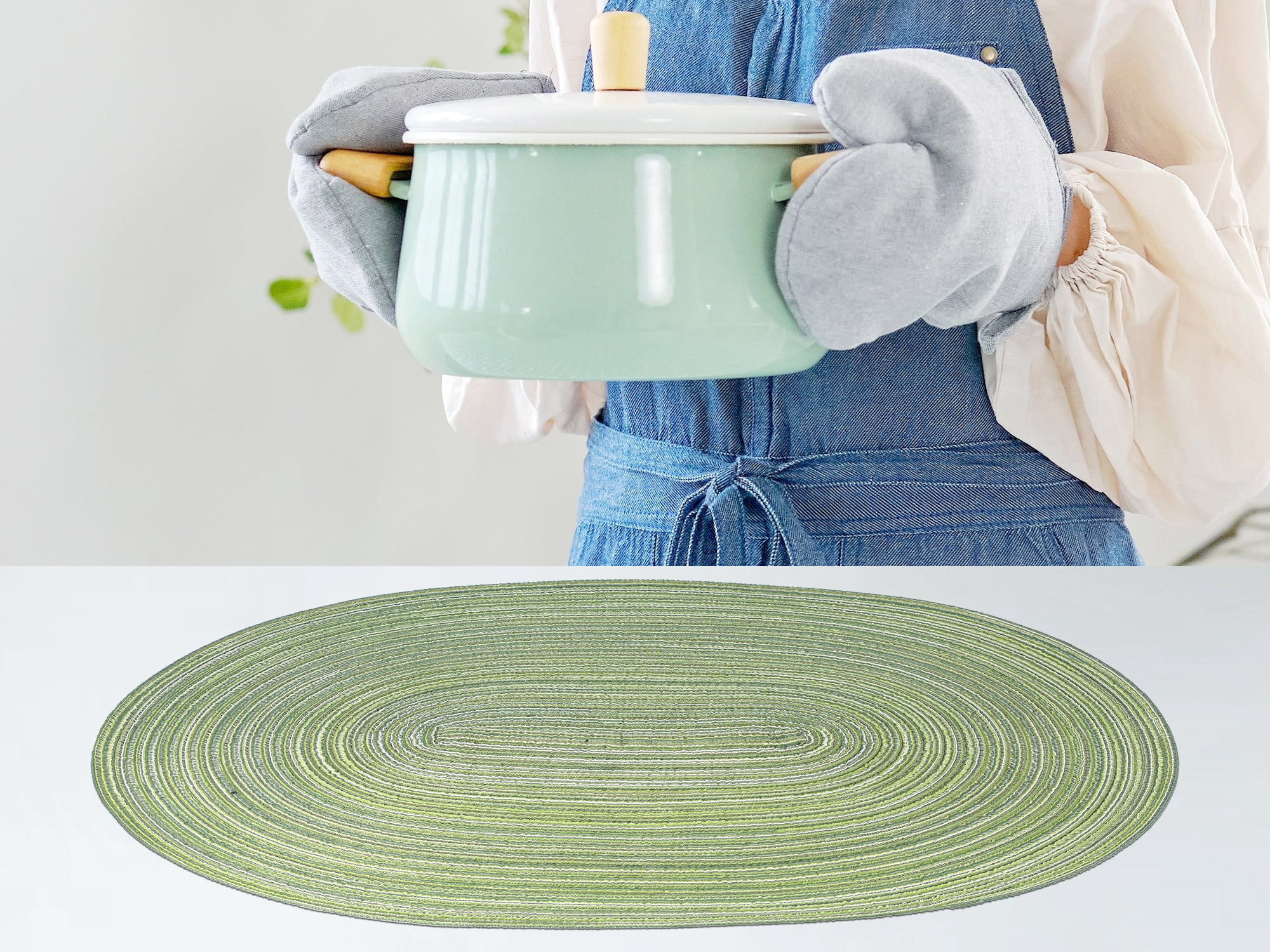 Unique Bargains Farmhouse Placemats Oval Placemats for Dining Table 6pk Green 19.7x14Inch