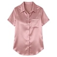 thumbnail image 6 of AKOEE Satin Button Down Shirts Womens Plus Size Short Sleeve Dressy Casual Collared Blouses Tops with Pocket (3XL, Pink), 6 of 7