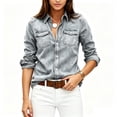 thumbnail image 4 of Faux Denim Shirt Women Chambray Jean Western Shirts Long Sleeve Button Down Tops, XL, 4 of 4